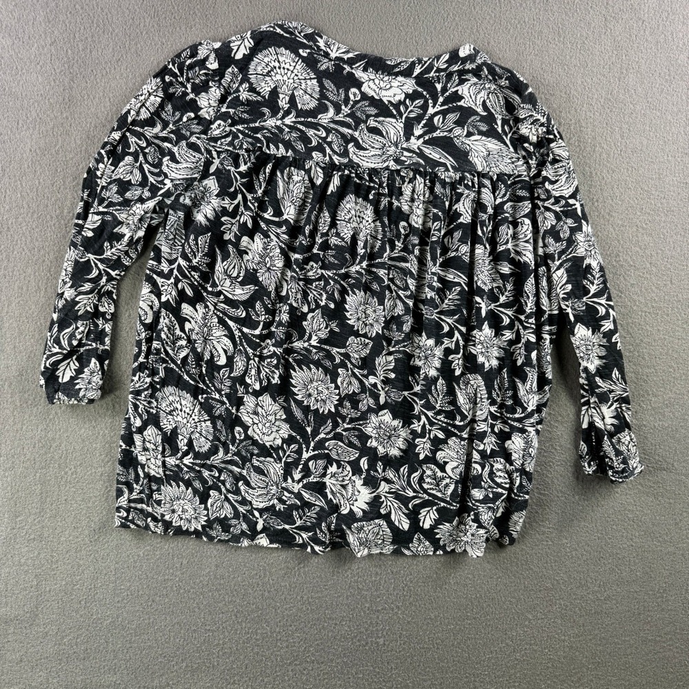 Lucky Brand Top Women XS Floral Print Tassel Tie 3/4 Sleeve Shirt Blouse Black‎ - Picture 3 of 9